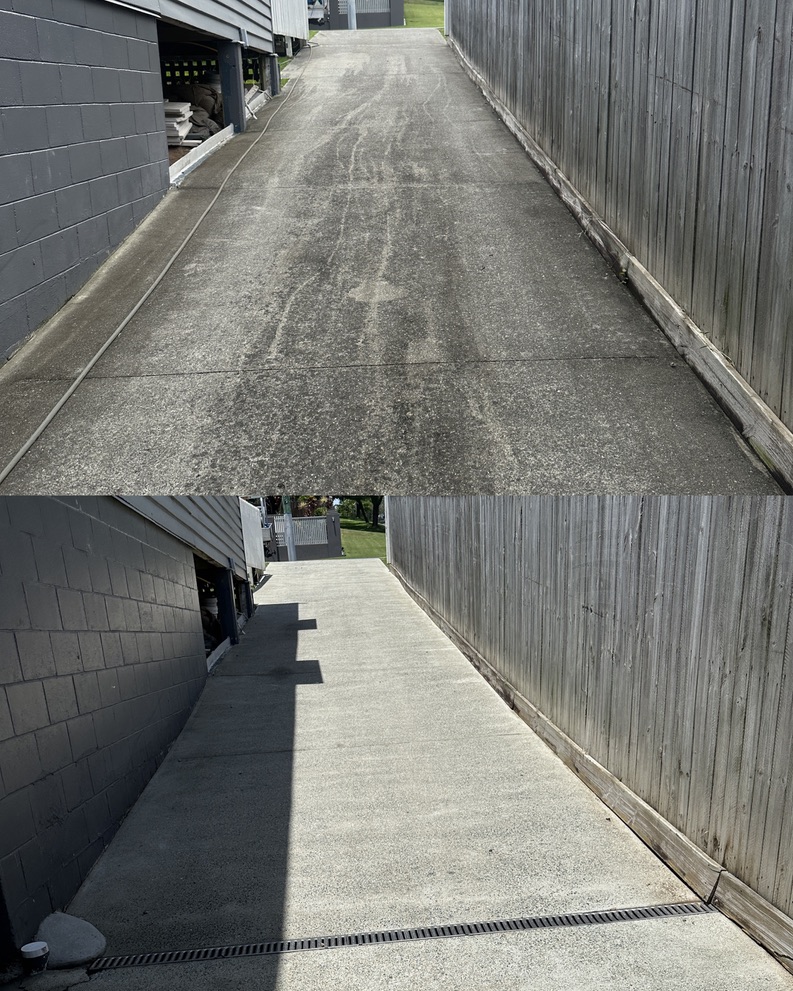 Concrete driveway and pathway pressure cleaning transformation