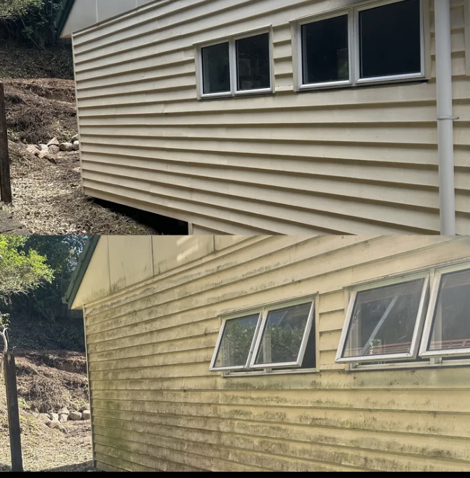 House siding before and after cleaning