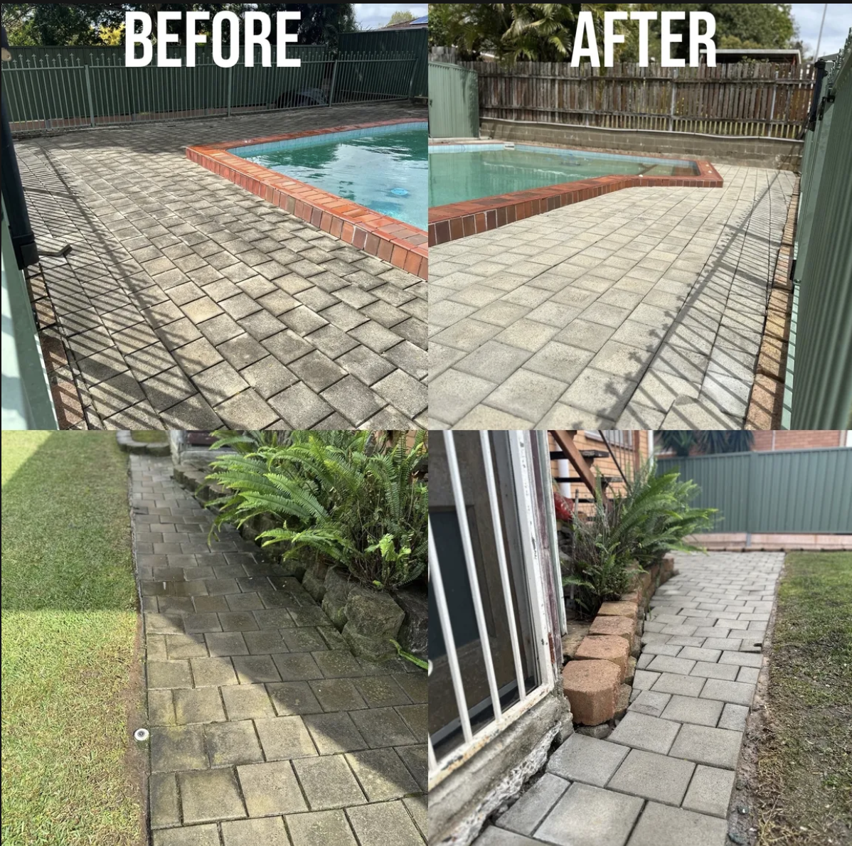 Pool area before and after cleaning